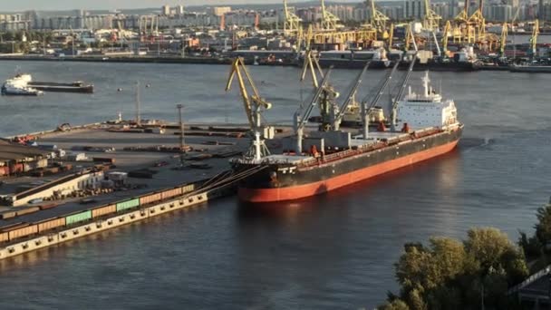Luchtfoto Van Het Lossen Van Het Vrachtschip Haven Hoge Kwaliteit — Stockvideo