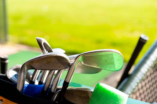 Golf Clubs Drivers Green Field Background Golf Gear — Stock Photo, Image