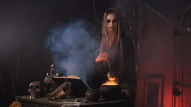 Cadılar Bayramı, cadı sihirli kitap ve kazan kullanın Zehir ya da aşk iksiri hazırlayın