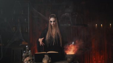 Cadılar Bayramı, cadı sihirli kitap ve kazan kullanın Zehir ya da aşk iksiri hazırlayın