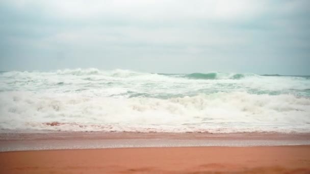 Ocean wild beach stormy weather. Praia da Adraga sandy beach with picturesque landscape background, Sintra Cascais, Portugal — Video Stock