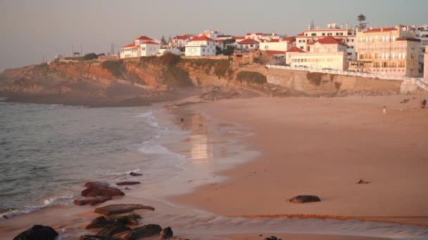 Praia das Macas Apple Beach in Colares, Portugal, on a stormy day before sunset — стокове відео