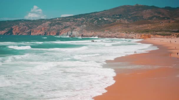 Dia Verão Ensolarado Tempestuoso Praia Oceano Atlântico Portugal Praia Guincho — Vídeo de Stock