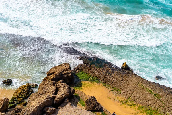 Vue Aérienne Plage Sable Tropical Océan Avec Eau Turquoise Avec — Photo