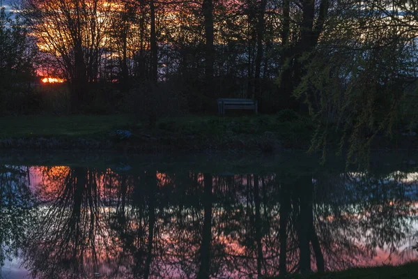 Dark Abstract Picture Very Colorful Sky Sunset Reflection Water — Fotografia de Stock