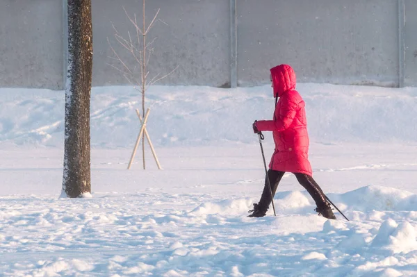 Saint Petersburg Rusya Ocak 2022 Bir Kadın Soğuk Bir Kış — Stok fotoğraf