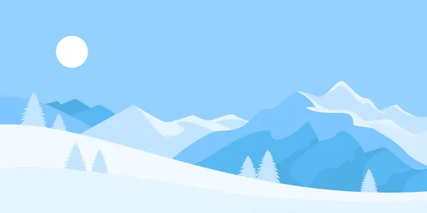 Плоский Зимний Пейзаж Синий Фон Векторная Иллюстрация Снежной Горы — стоковый вектор