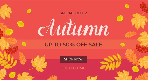 Autumn Sale Background Banner Seasonal Discounts Bright Vector Illustration Fallen — Stock Vector