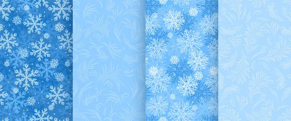 Padrões Natal Inverno Definidos Coleção Fundos Vetor Azul Com Decoração — Vetor de Stock