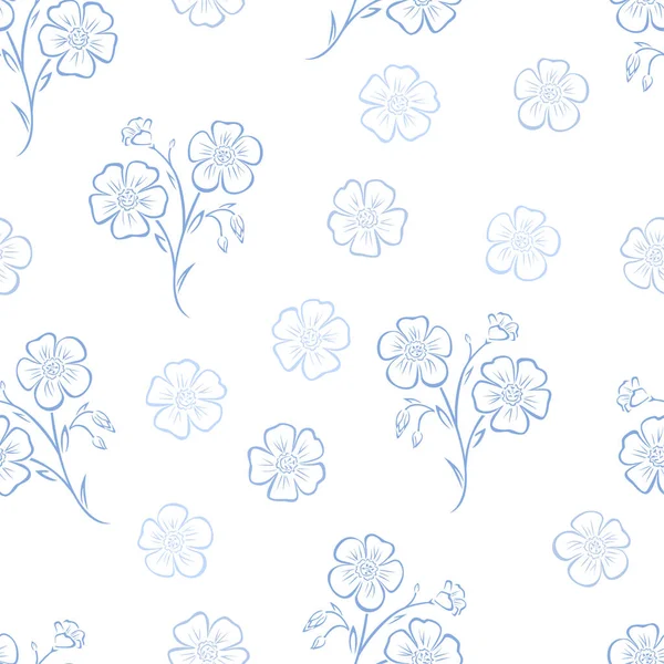 Botanischer Hintergrund Mit Silhouetten Von Flachsblumen Floraler Nahtloser Hintergrund — Stockvektor
