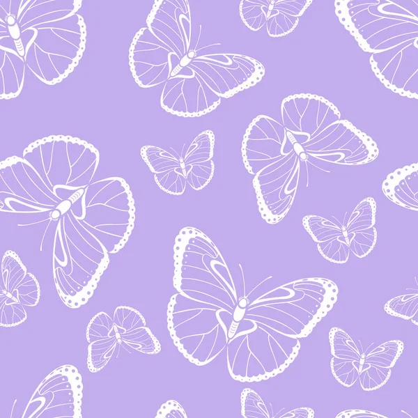 Butterfly Silhouette Seamless Pattern Vector Background Flying Butterflies Outline Illustration — Stock Vector