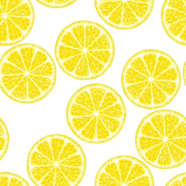 Кусочки Желтых Лимонов Бесшовный Узор Цитрусовый Фон Векторная Плоская Иллюстрация — стоковый вектор