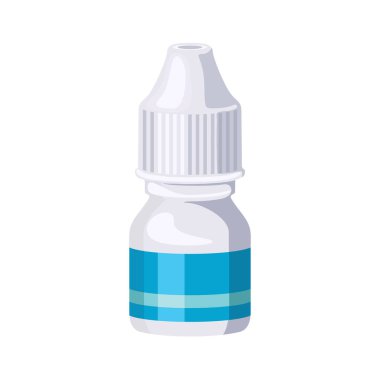 Göz damlası ya da beyaz arka planda izole edilmiş burun şişesi. Vektör karikatür düz çizim. İlaç simgesi.