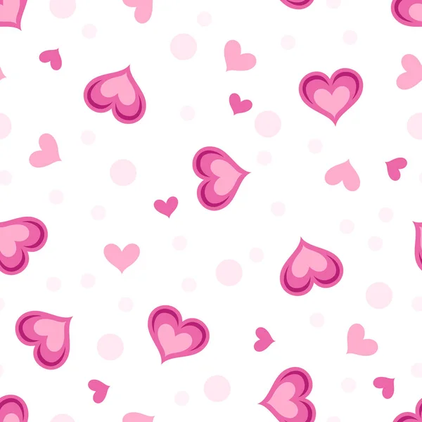 ピンクのハートのシームレスなパターン 愛のベクトルの背景 漫画平図 — ストックベクタ