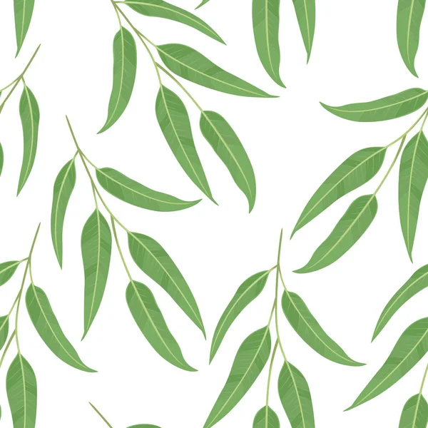 Grüne Blätter Nahtloses Muster Botanischer Hintergrund Mit Eukalyptuszweigen Vektorkarikatur Flache — Stockvektor