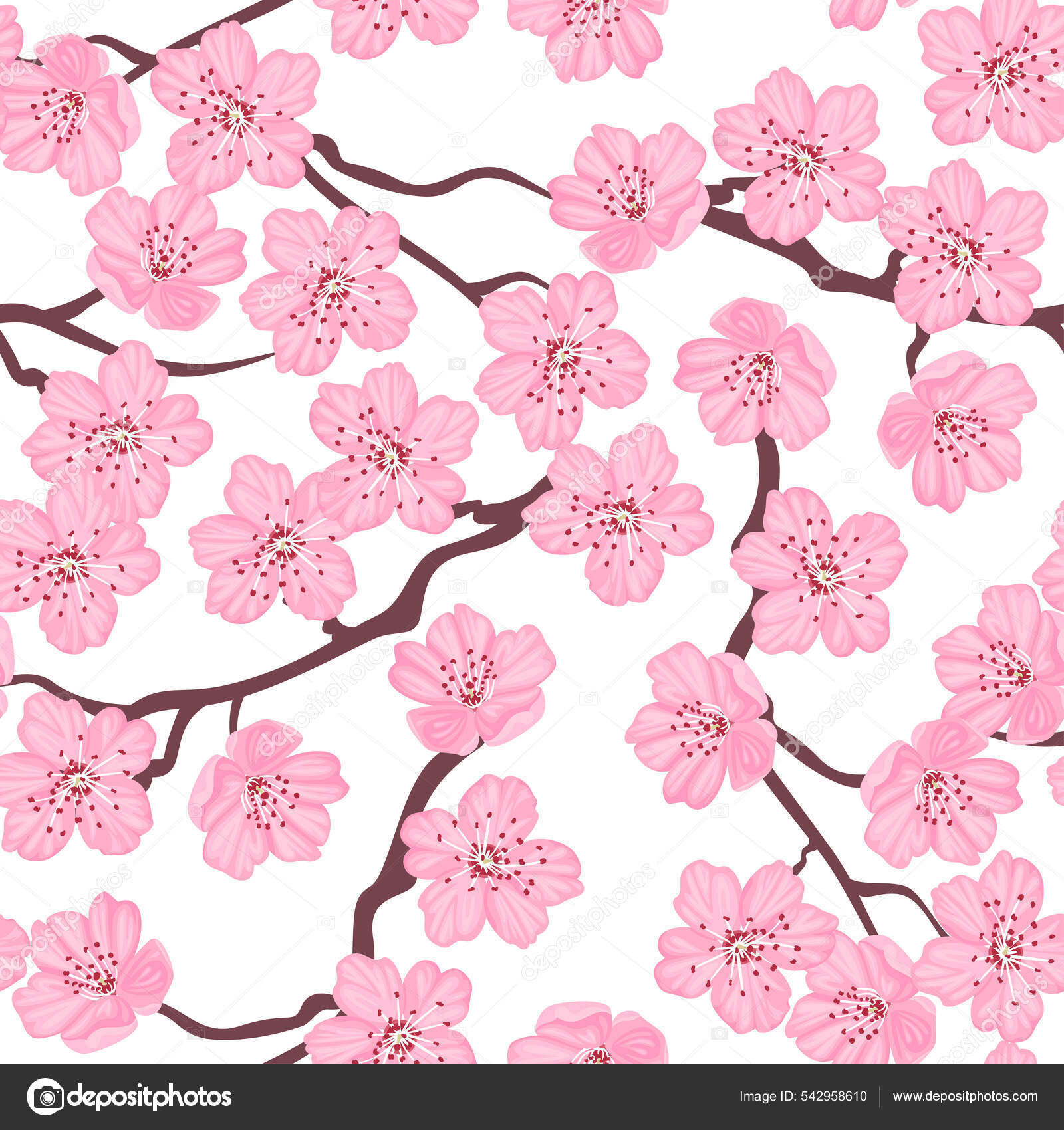 Ветви Цветущей Розовой Сакуры Весенние Цветы Бесшовный Узор.