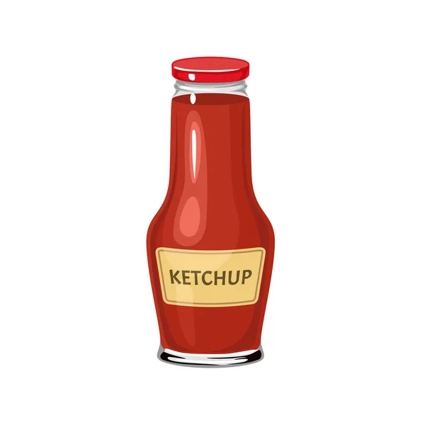 Tomato Ketchup Glass Bottle Isolated White Background Vector Illustration Red — Stock Vector