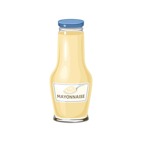 蛋黄酱装在瓶子里 与白色背景隔离 卡通平面风格的酱汁矢量插图 — 图库矢量图片