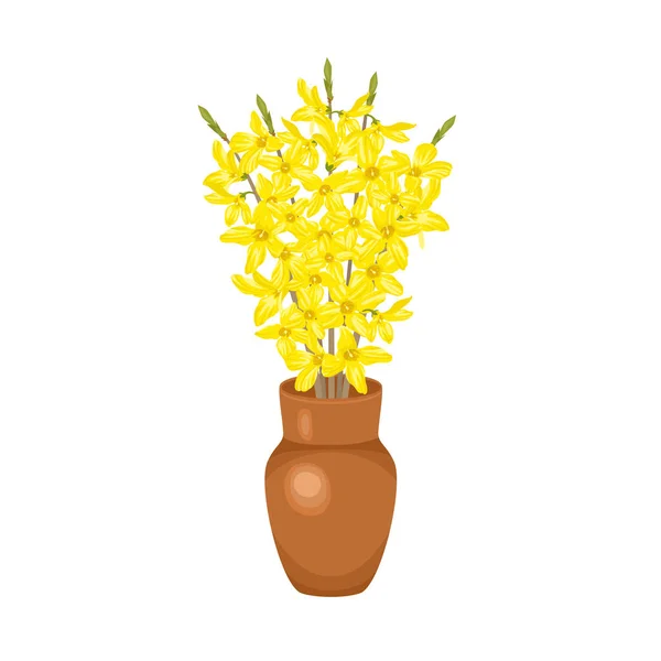 Bouquet Forsythia Fleurs Dans Vase Brun Argile Isolé Sur Fond — Image vectorielle