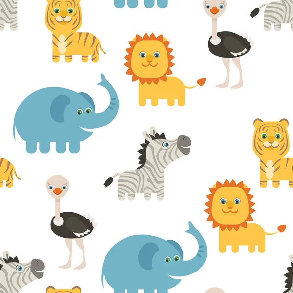 Cartoon Cute African Animals Seamless Pattern Baby Background Funny Zebra — Vettoriale Stock
