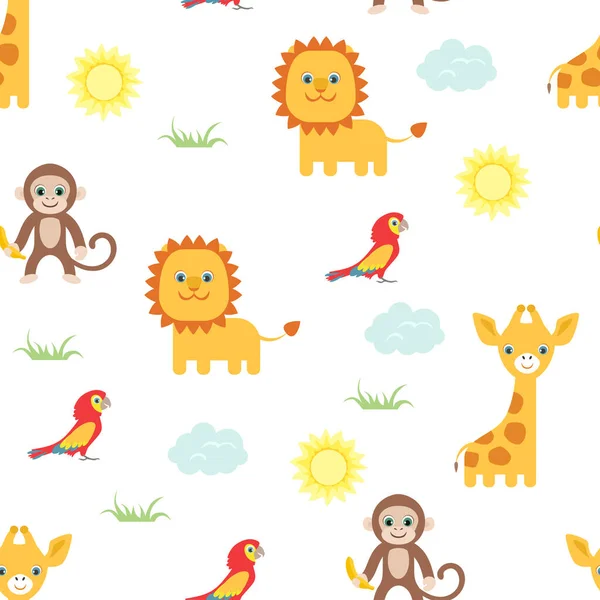Cute Animals Seamless Pattern Vector Baby Background Cartoon Flat Illustration — Vettoriale Stock