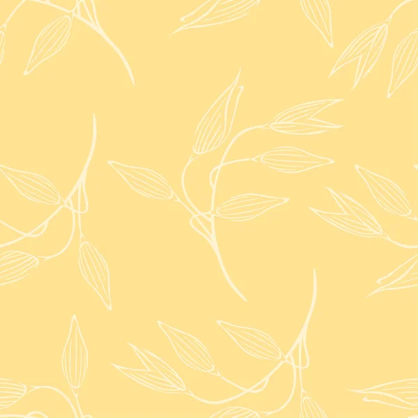 Orecchie Avena Fondo Giallo Schema Botanico Senza Soluzione Continuità Illustrazione — Vettoriale Stock