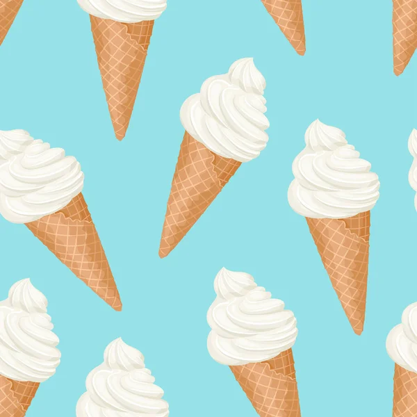 Gelado Branco Waffle Cone Sem Costura Padrão Doce Fundo Sobremesa —  Vetores de Stock