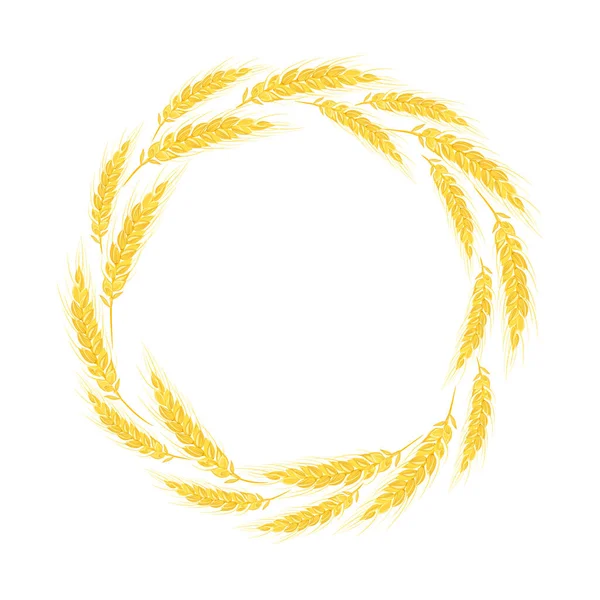 Wheat Wreath Isolated White Background Circle Cereal Golden Ears Vector —  Vetores de Stock