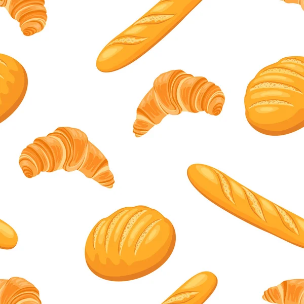 Fresh Bakery Seamless Pattern Vector Background Wheat Bread Croissant French — Stock vektor