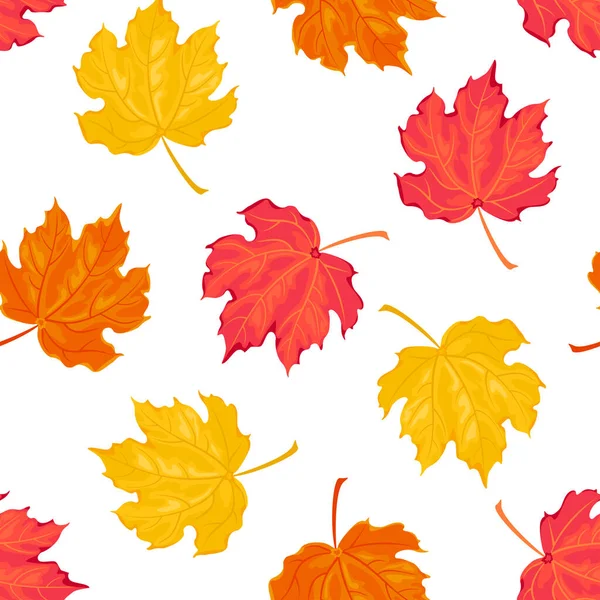 Maple Multicolored Leaves Isolated White Seamless Pattern Fallen Autumn Leaves — Vettoriale Stock