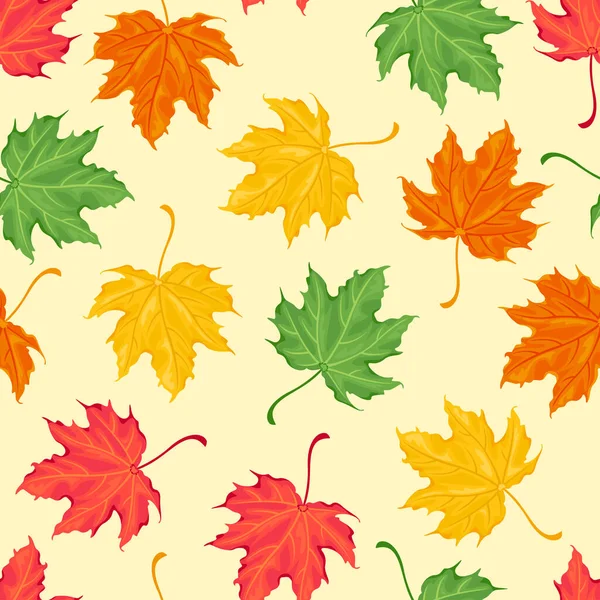 Autumn Botanical Background Colorful Maple Leaf Yellow Falling Leaves Seamless — Stock vektor