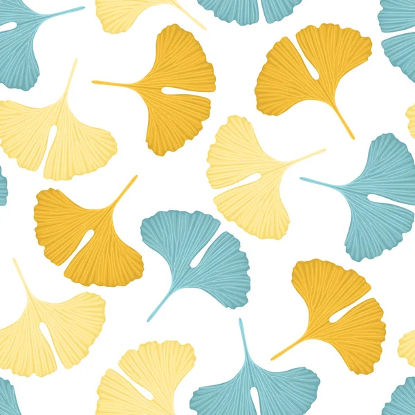 Ginkgo Leaves Seamless Pattern Vector Botanical Background Cartoon Flat Style — Vetor de Stock