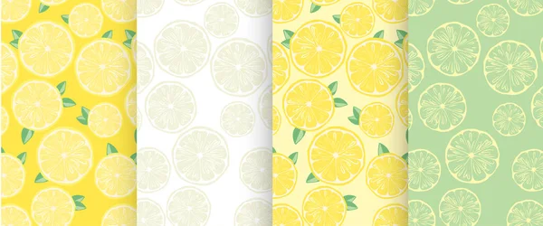 Set Von Hintergründen Mit Zitronenscheiben Vektor Nahtlose Muster Mit Zitrusfrüchten — Stockvektor