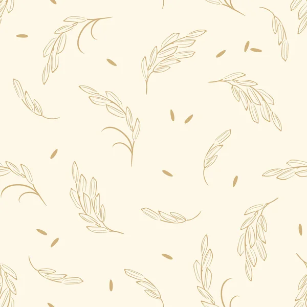 Reis Nahtlose Muster Botanischer Hintergrund Mit Ähren Und Samen Von — Stockvektor