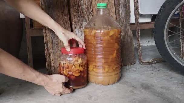 Flasche Hausgemachte Fermentierte Früchte Enzym — Stockvideo