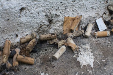 Kaldırım kenarında sigara izmaritleri..