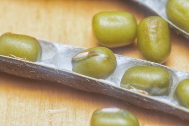 Yeşil fasulyelerin yakın çekimi. 