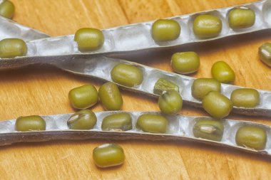 Yeşil fasulyelerin yakın çekimi. 