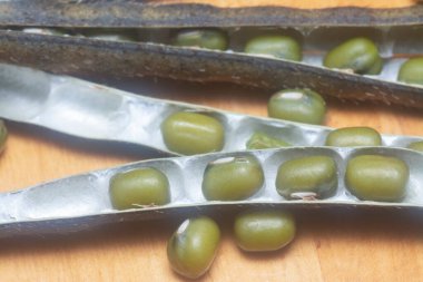 Yeşil fasulyelerin yakın çekimi. 