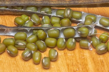 Yeşil fasulyelerin yakın çekimi. 