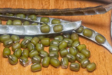 Yeşil fasulyelerin yakın çekimi. 