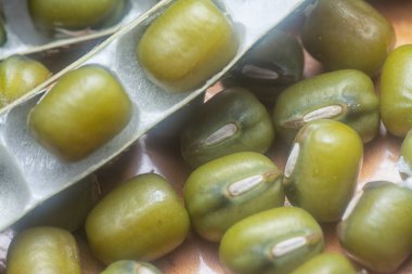 Yeşil fasulyelerin yakın çekimi. 