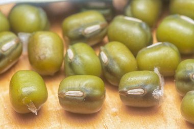 Yeşil fasulyelerin yakın çekimi. 