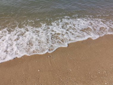 Deniz dalgalarının kumlu sahile doğru ilerlediği sahne