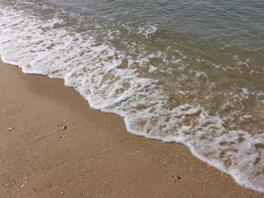 Deniz dalgalarının kumlu sahile doğru ilerlediği sahne