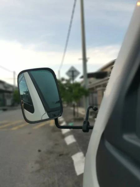 Reflective Car Side Mirror Park Street — Stock Photo, Image