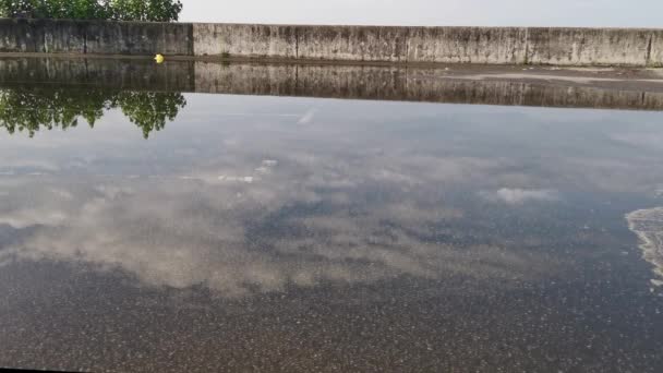 Hombre Irreconocible Caminando Través Una Piscina Agua Recogida Largo Calle — Vídeos de Stock