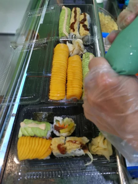 Perak Malajzia 2021 December Sushi Előkészítő Asztal Konyhai Elrendezése Vegetáriánus — Stock Fotó