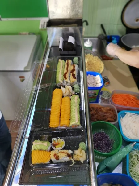 Pérák Malajsie Prosinec 2021 Rozvržení Kuchyně Sushi Přípravného Stolu Restauraci — Stock fotografie