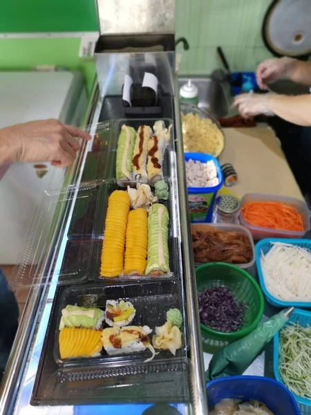 Perak Malaysia 2021 Tata Letak Dapur Meja Persiapan Sushi Restoran — Stok Foto